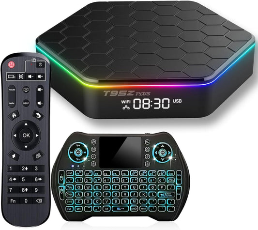 2025 Android TV Box 12.0 4GB RAM 64GB ROM, 6K TV Box Android 4K Wi-Fi 6, T95Z Plus Android TV Box H618 Chip Support Dual-WiFi 2.4G/5G 3D HDR10+ Bluetooth5.0 USB Android Box with Mini Wireless Keyboard