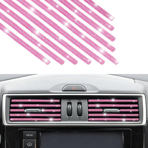 AUKEPO 10 PCS Most Car Air Vent Outlet Trim,Bling, Rhinestone Air Conditioner Decoration Strip, Universal Bendable,Interior Accessories (Pink)