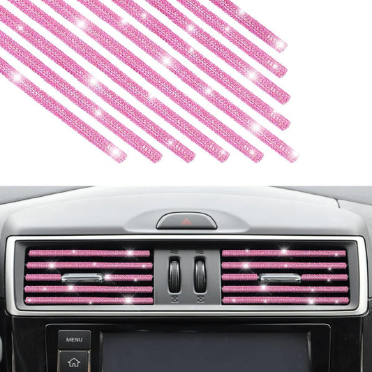 AUKEPO 10 PCS Most Car Air Vent Outlet Trim,Bling, Rhinestone Air Conditioner Decoration Strip, Universal Bendable,Interior Accessories (Pink)
