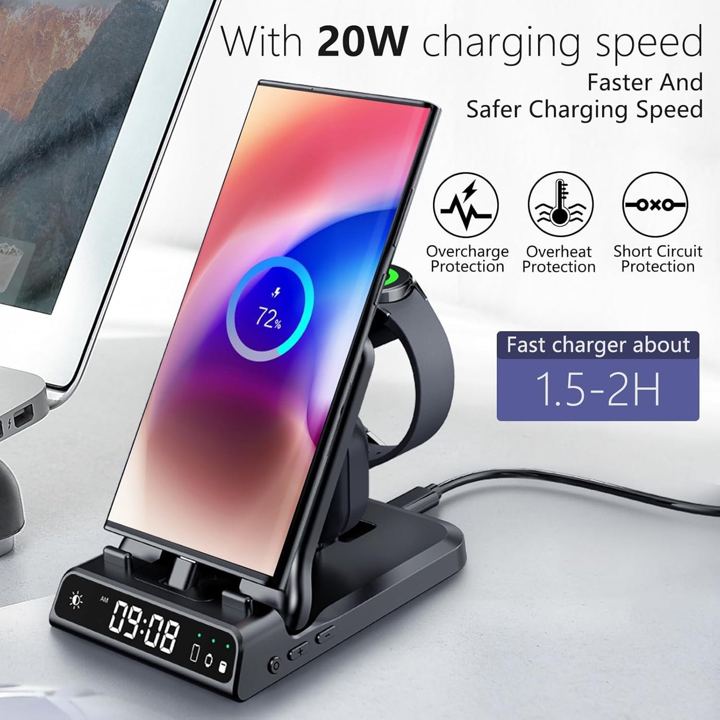 25W USB-C Fast Charging Station 3-in-1 Foldable for Samsung Galaxy S25/S24/Z Flip/Fold 6, A56/A35, USB-C Buds & Galaxy Watch Ultra/7/6/5, SwanScout 701S