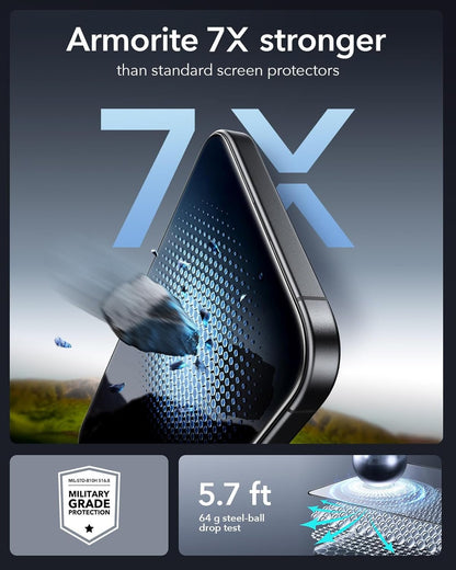 ESR 3 Pack 9H+ Glass for iPhone 16 Pro Max Privacy Screen Protector, [Military Grade Shatterproof & Longest Durable] Anti-spy Tempered Glass with Updated Easy Installation Tool