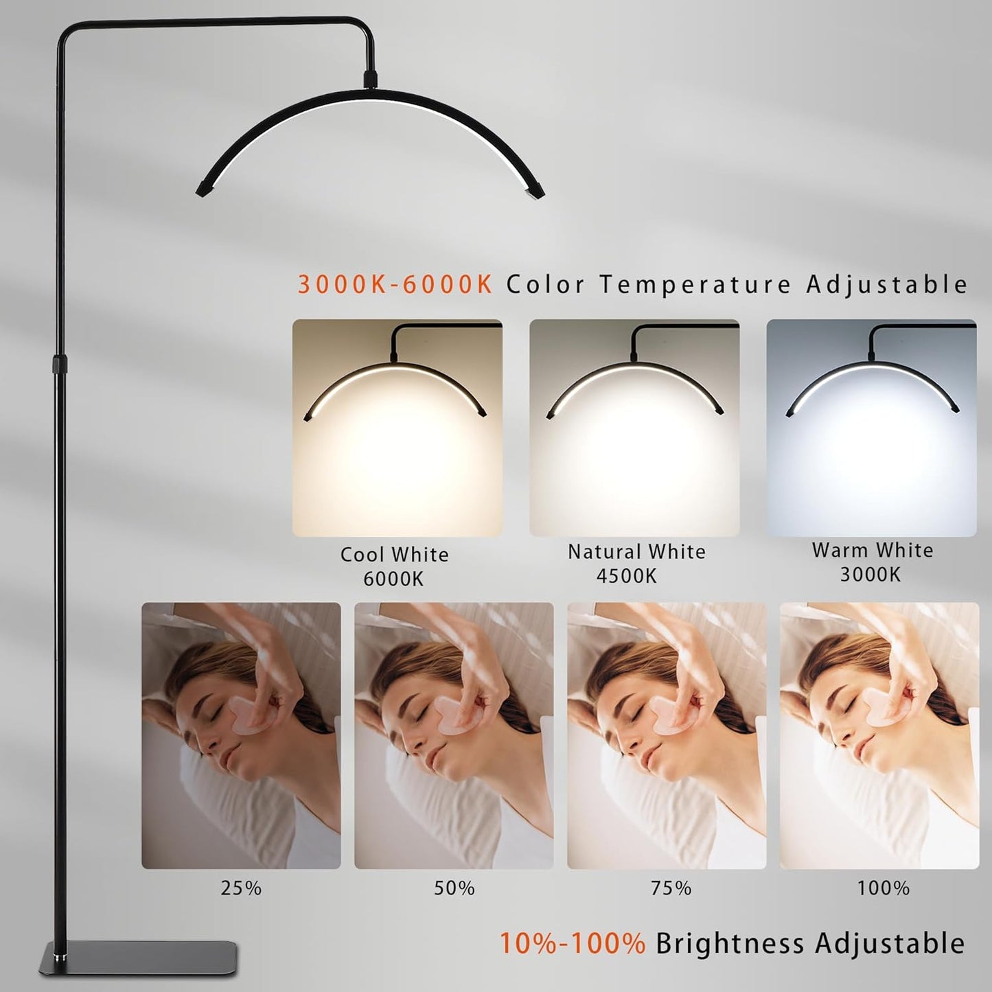 Duowelly 48w Led Floor Lamp with Remote Controller, Half Moon Eyelash Floor Light,Tattoo Light, Estheticians Light for Eyelash Extensions, Beauty, Skincare, Eyelash, Eyebrows,Black