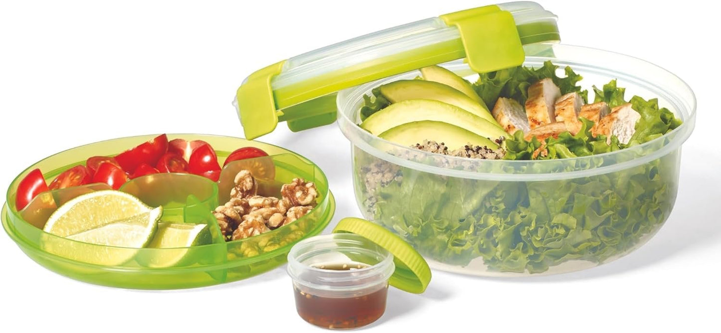 STARFRIT Easy Lunch Salad Container - Removable Tray and Dressing Container - 44oz/1.3L - Airtight & Leakproof - 4-Sided Locking Lid