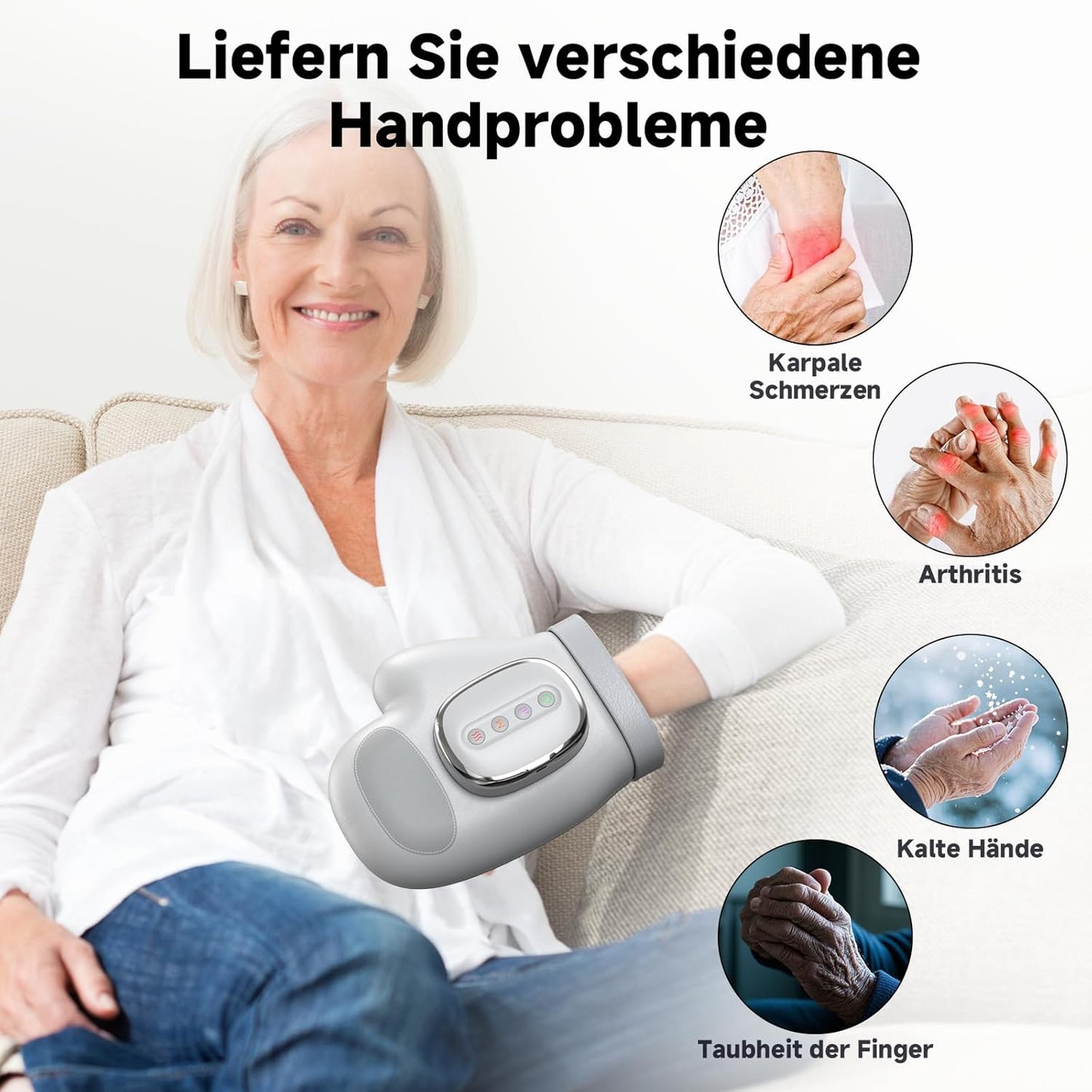 Airbag Hand Massager Electric Hand Massager with Heat and Compression 3 Massages | 3 Temperatures | 5 Levels | Car Timer | Rechargeable Therapeutic Glove for Arthritis and Carpal Tunnel