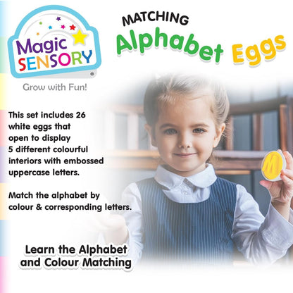 Magic Sensory Alphabet Eggs â€“ 26 Plastic Colourful Matching Egg Toy Set for Kids â€“ Montessori Sensory Learning Activity, Learn Aâ€“Z Letters and Colours â€“ Educational Toy for Toddlers Ages 1â€“3