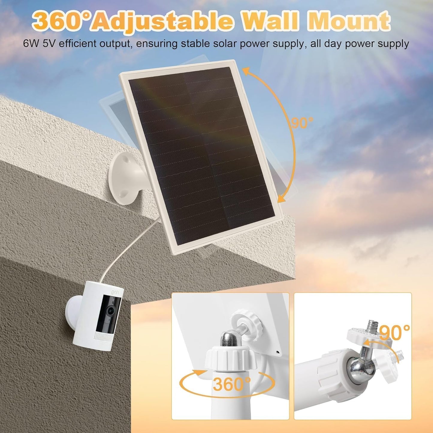 7W Solar Panel Charger for Ring Camera,Compatible with Ring Stick Up Cam Battery,Ring Spotlight Cam Battery,DC3.5 Plug,Camera Solar Panel for 5V Rechargeable Camera,13ft Cable IP65 Waterproof-2Pack