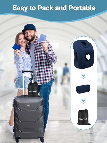 Maliton Travel Pillow, Neck Pillow, Aeroplane Inflatable, Foldable, Portable, Comfort Travel Pillow, Supports the Head and Protect the Cervical Spine, Neck Pillow for Airplanes, Trains, Drives, Blue