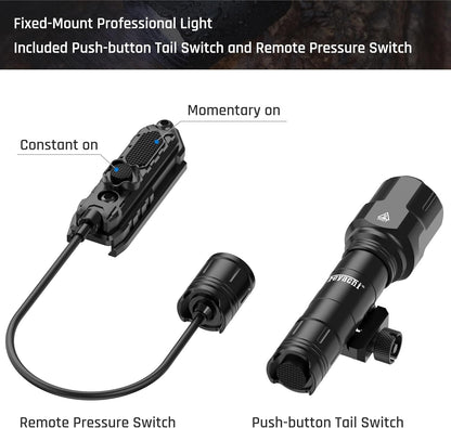 Feyachi 1200 Lumen Tactical Flashlight Matte Black LED Weapon Light with Pressure Switch, 3 Modes - High/Low/Strobe, Fixed Picatinny Flashlight Mount Black