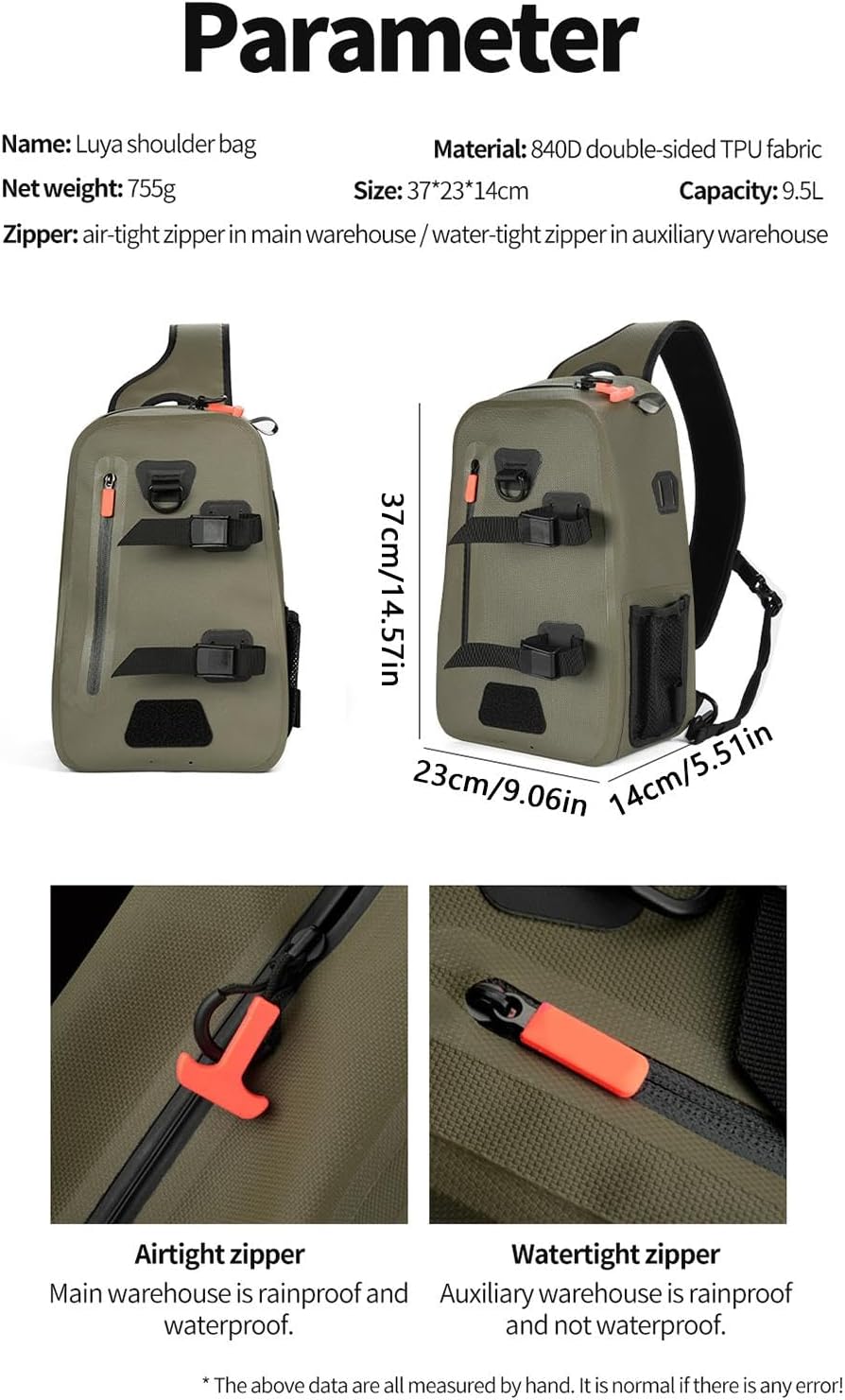 Fishing Sling Bag, Waterproof Tackle Backpack, Multi-Pocket Chest Pack, Product Size About 37x23x14cm Compact Jig Tool Organizer, Lightweight Outdoor Gear for Travel, Hiking