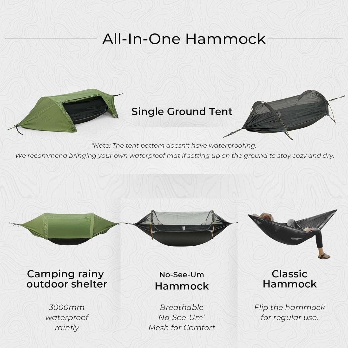 OZMSHF Hammock with Mosquito Net and RainFly Cover Camping Hammock Tent 440lbs Load,3 in 1 Waterproof Lightweight Portable Sleeping Hammock Bug Backpacker Travel Outdoor Gear with Tree Strap Swing