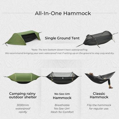 OZMSHF Hammock with Mosquito Net and RainFly Cover Camping Hammock Tent 440lbs Load,3 in 1 Waterproof Lightweight Portable Sleeping Hammock Bug Backpacker Travel Outdoor Gear with Tree Strap Swing