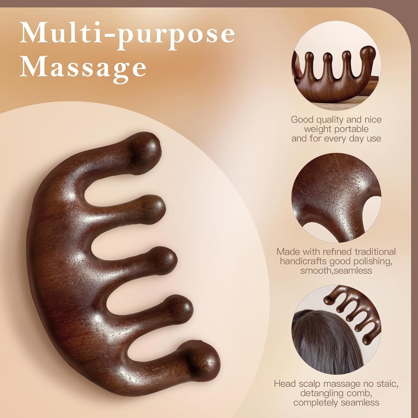 Wooden Scalp Massager - Handmade 100% Natural Green Sandalwood Wide Tooth Combs - Wood Massage Comb & Sandalwood Comb for Luxurious Hair Care