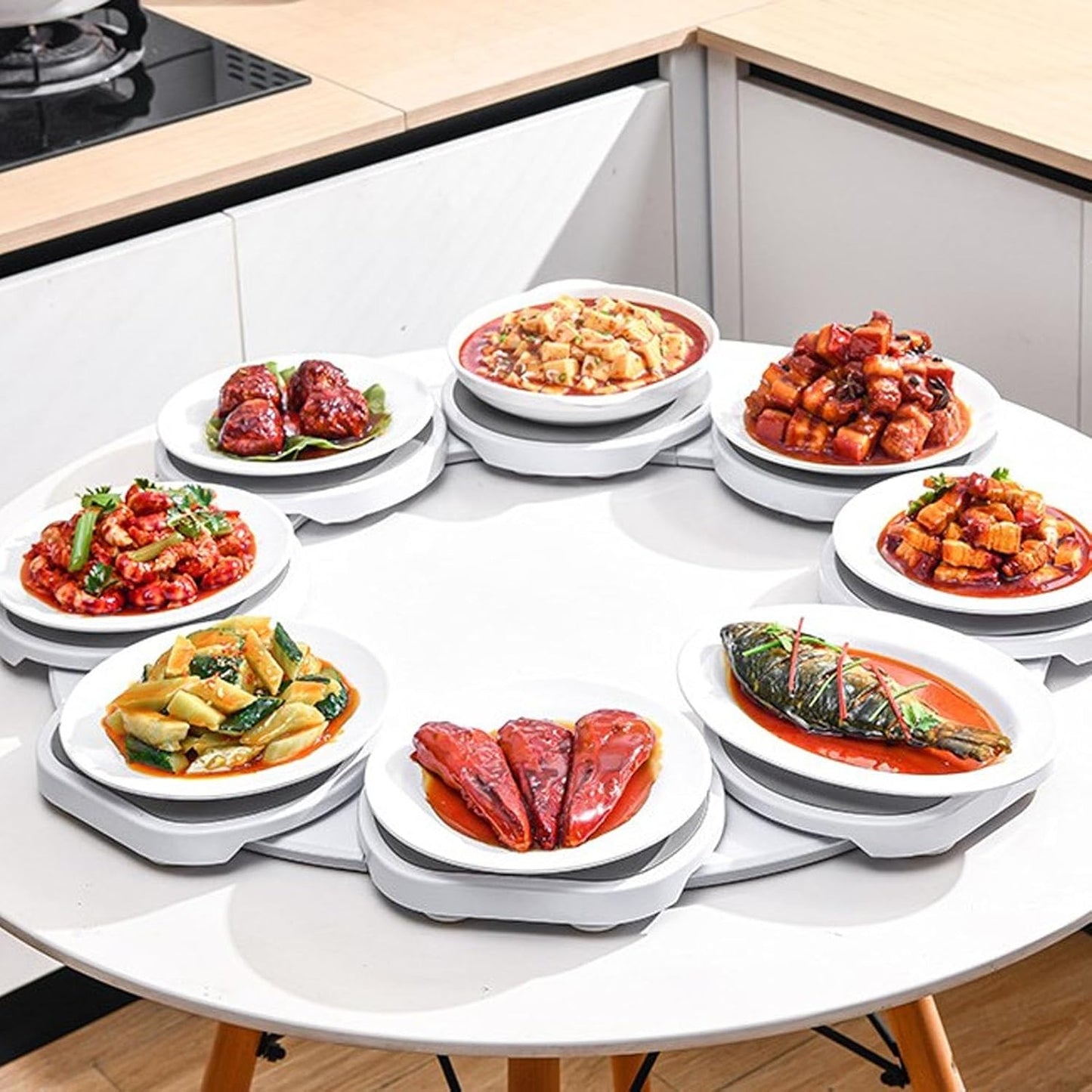 Turntable for Dining Table, 360 Degree Rotation Round Serving Plate Tabletop Rotating Tray, Silent & Smooth Spin, Expandable Large Capacity Kitchen Turntable for Dining, Parties