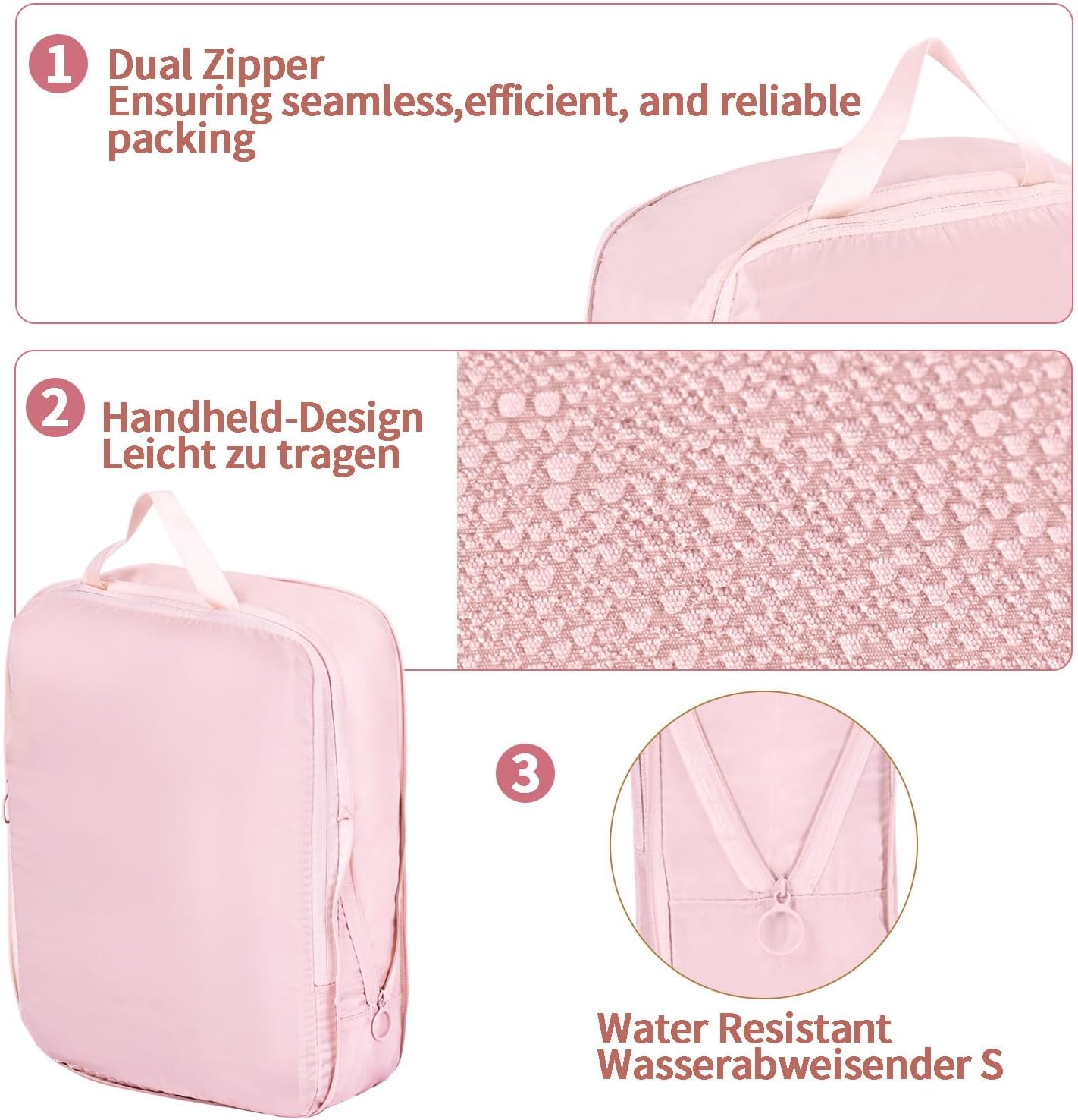 Suitcase Organizer, 6 Pieces Suitcase Packing Organizer, Lightweight Luggage Organizer, Backpack, and Three Travel Bottles (Pink)