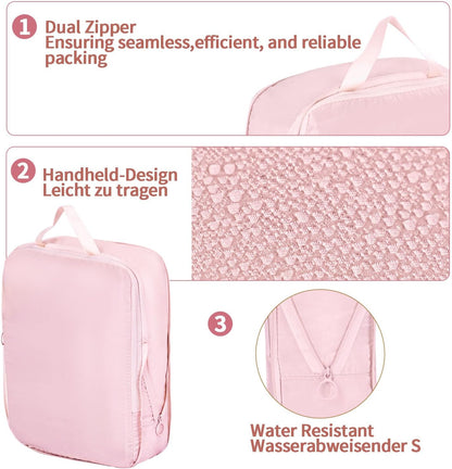 Suitcase Organizer, 6 Pieces Suitcase Packing Organizer, Lightweight Luggage Organizer, Backpack, and Three Travel Bottles (Pink)