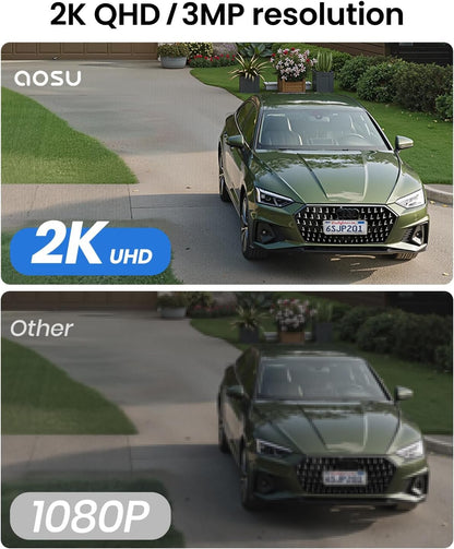 AOSU 2K Solar Security Cameras Wireless Outdoor, Solar Outdoor Camera for Home Security, WiFi Camera with Color Night Vision, PIR Human Detection, 2-Way Talk, IP66 Waterproof, Compatible with Alexa