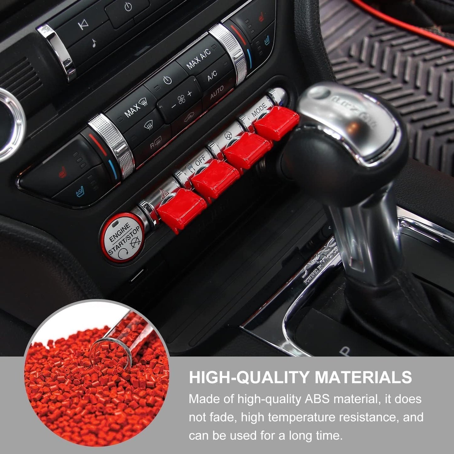 Center Console Dashboard Button Switch Cover Trim Compatible with Ford Mustang 2015-2020 Interior Accessories (Red)