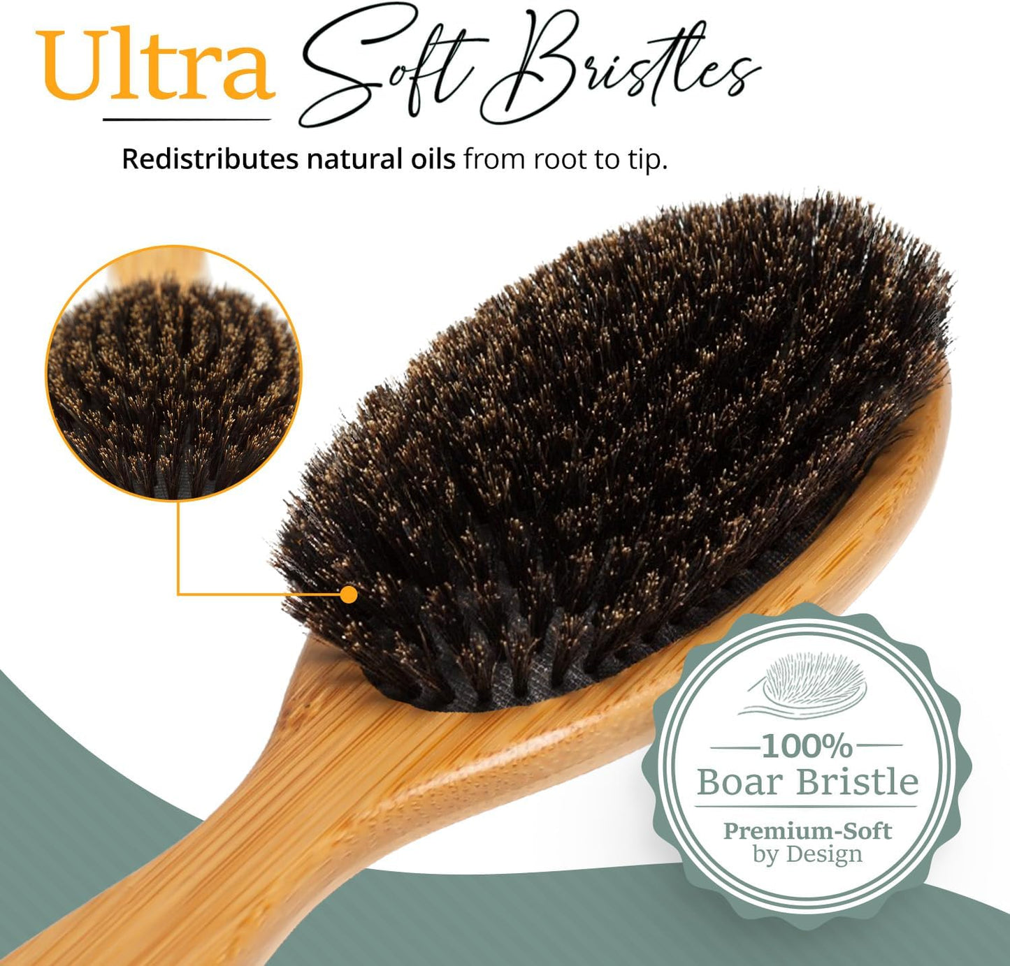 Belula 100% Boar Bristle Hairbrush Set. Soft Natural Bristles for Thin and Fine Hair. Restore Shine And Texture. Wooden Comb, Travel Bag and Spa Headband Included!
