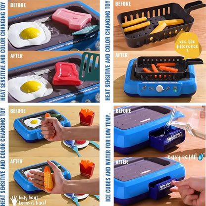 Luckywaqng 20 pezzi Gourmet Cooking Box Toy Simulation Cooking Toy Pretend Play Gourmet Cooking Box Water Fryer Cooking Box Play Grill with Cooking Utensils Light Accessori per la cucina dei bambini