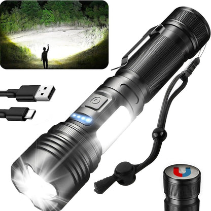 Rechargeable LED Flashlights High Lumens Super Bright Powerful 6800mAh Battery Super Bright Tactical Flashlight 7Modes with COB Work Light Waterproof Powerful Magnet