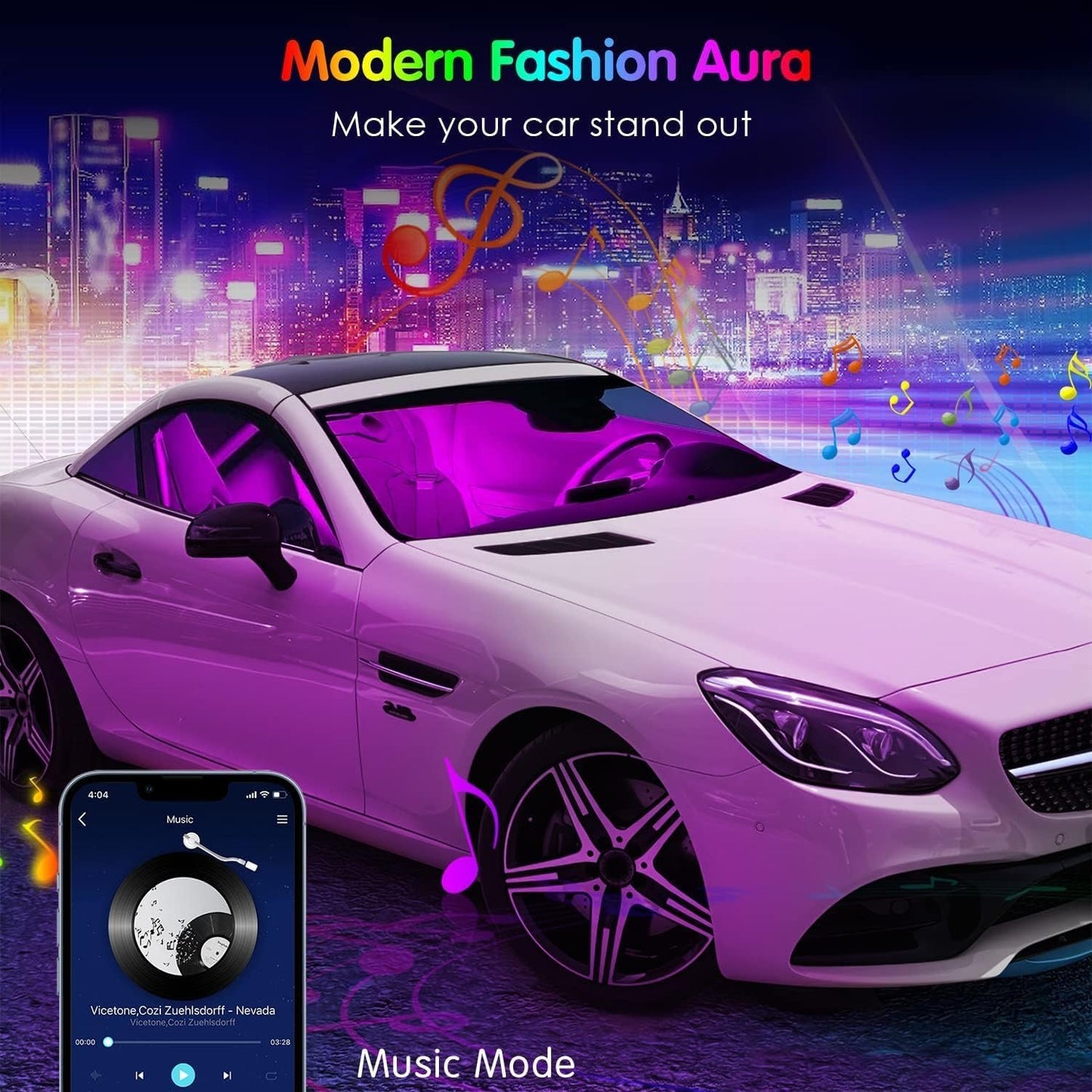 Keepsmile Car Accessories Interior Car LED Lights with Remote and APP Control Music Sync Color Change Under Dash RGB Car Lighting with Car Charger 12V 1A LED Lights for Car