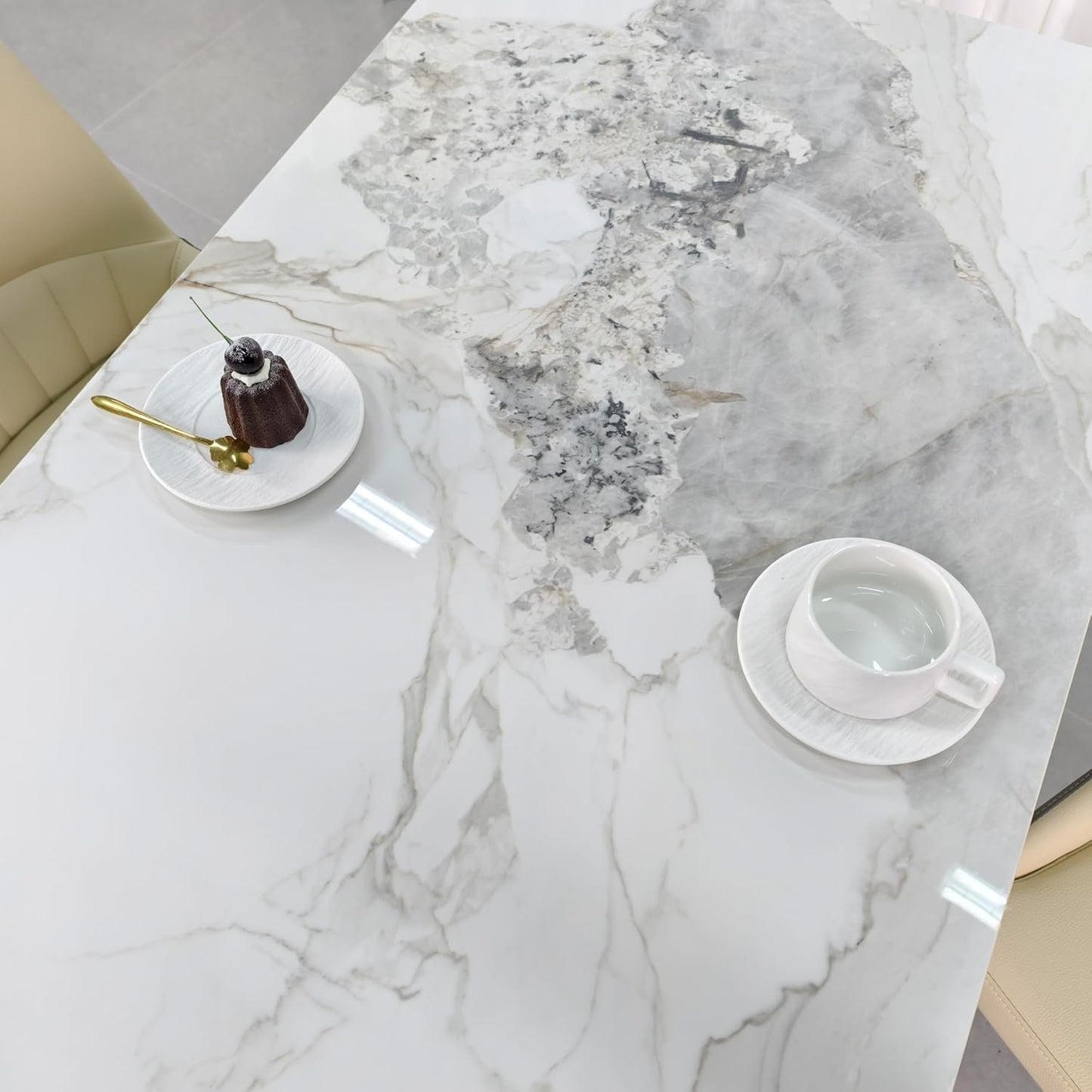 Wisfor Kitchen Dining Table Rectangular: 48 x 28 Inch Modern Sintered Stone Marble Effect Table Top with Tapered Metal Legs 4 Seat Breakfast Table for Dining Room, Restaurant, Living Room Furniture