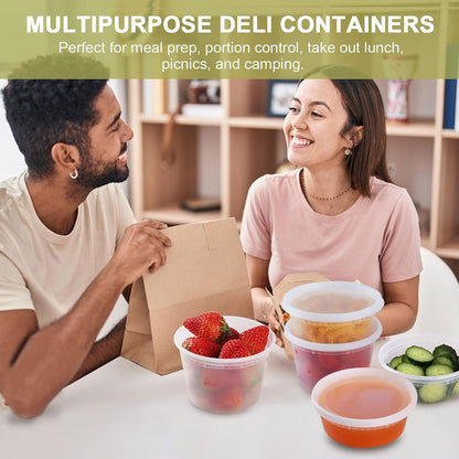 Ezalia Deli Containers with Lids 50 Sets - Pint Plastic Soup Containers 16oz 8oz Clear Food Storage Containers with Lids Leakproof, Reusable Take Out for Restaurant, Microwave/Freezer/Dishwasher Safe