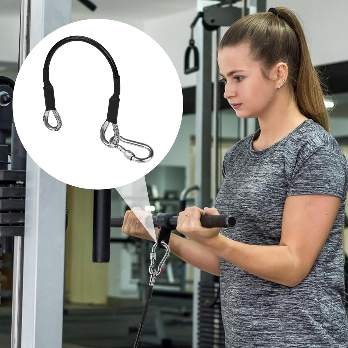 PEUTIER 2pcs Gym Extension Cables, 26cm / 10 inch Gym Cable with Carabiner Fitness Home Gym Machine Accessories Attachment for LAT Pull Down Machine Leg Extensions Machine Compatible with Bowflex
