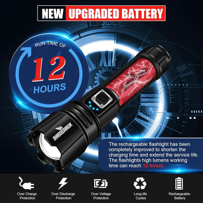 Shadowhawk Flashlight Rechargeable, 990000lm Flash Light Led flashlights high lumens, Super Bright Flashlight Tactical, XHP70.2 Powerful Flashlight USB,Waterproof Lampe de poche for Camping Emergency