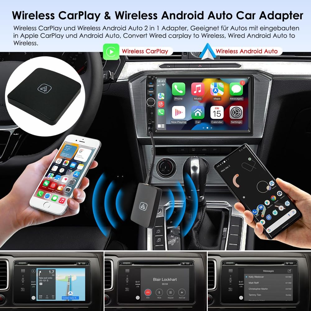 iFreGo CarPlay Wireless Android Car Wireless Adapter 2 in 1 Super Fast Upgrade Auto Play, Plug and Play, Compatible with iPhone iOS 10+ and Car with Wired CarPlay
