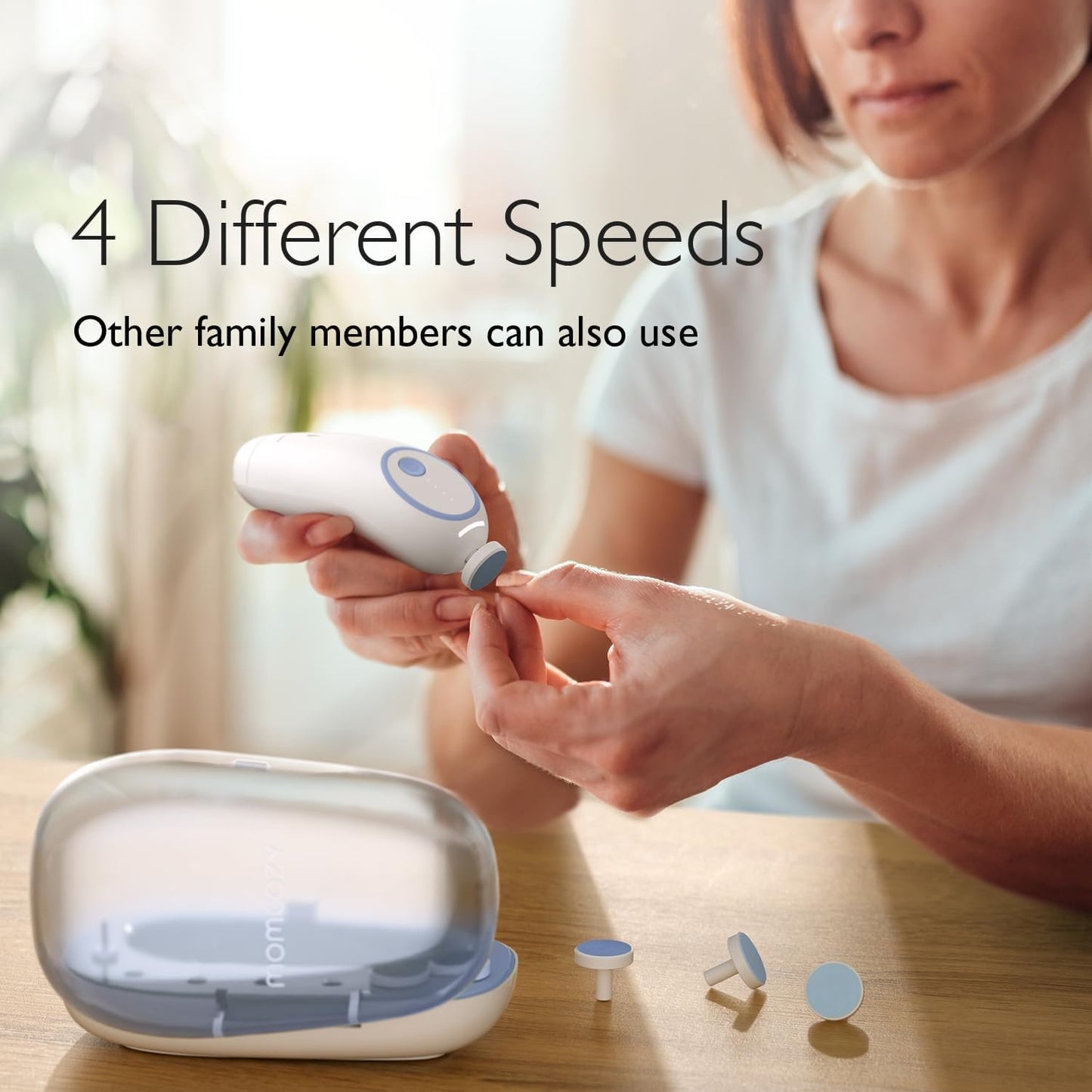 Momcozy Baby Nail File Electric, Rechargeable Baby Nail Clipper, Gentle Baby Nail Trimmer Electric with Night Light, 7 Grinding Head Replacement Pads, Blue