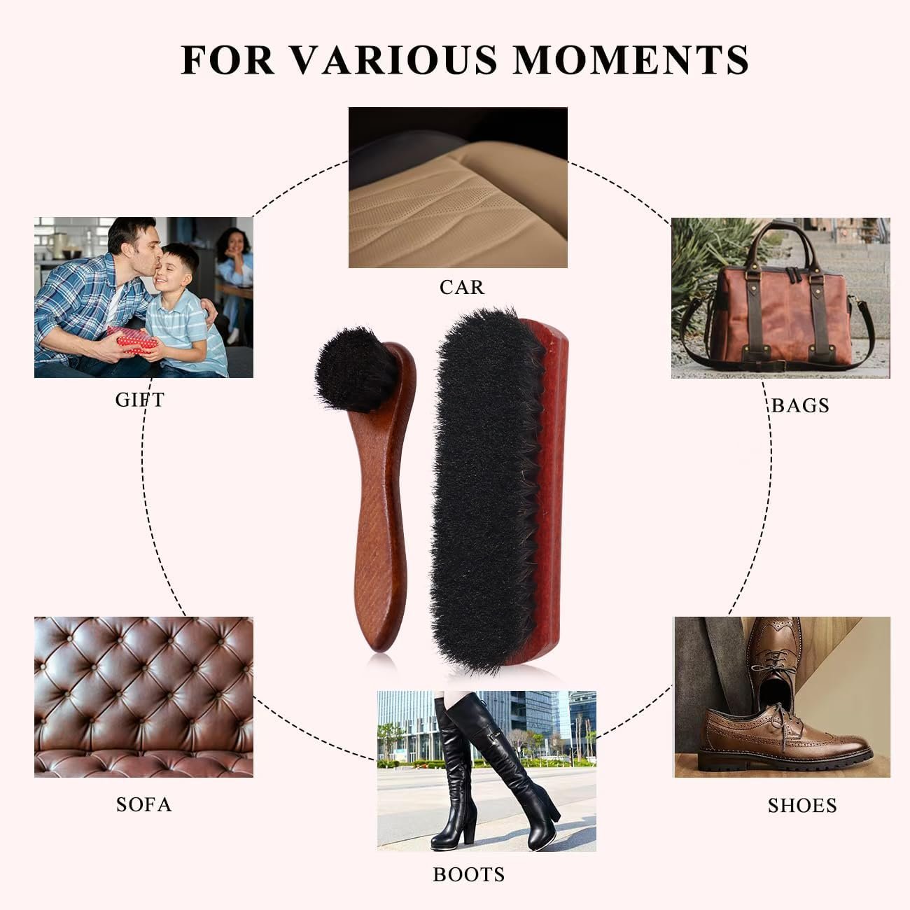 Horse Hair Shoe Brush Shoe Cleaning Brush Kit Horsehair Leather Boots Polish Shine Cleaner Brush Dauber Applicator (Black)