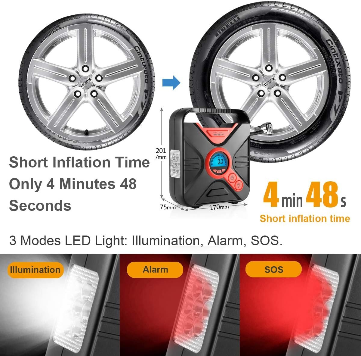 WindGallop Digital Car Tire Inflator Portable Air Compressor for Car Tires 12v Tire Inflator Air Pump with Pressure Gauge LED Light Valve Adaptors for Bike Car Ball and Pool Toys (Red)