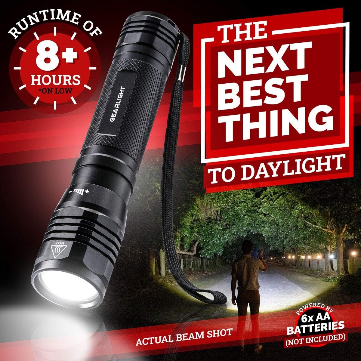 GearLight High Lumens LED Flashlight S2500 - Powerful Patented 1500 Lumen Flashlights, Brightest Tactical Flash Light, Super Bright Camping Accessories and Gear