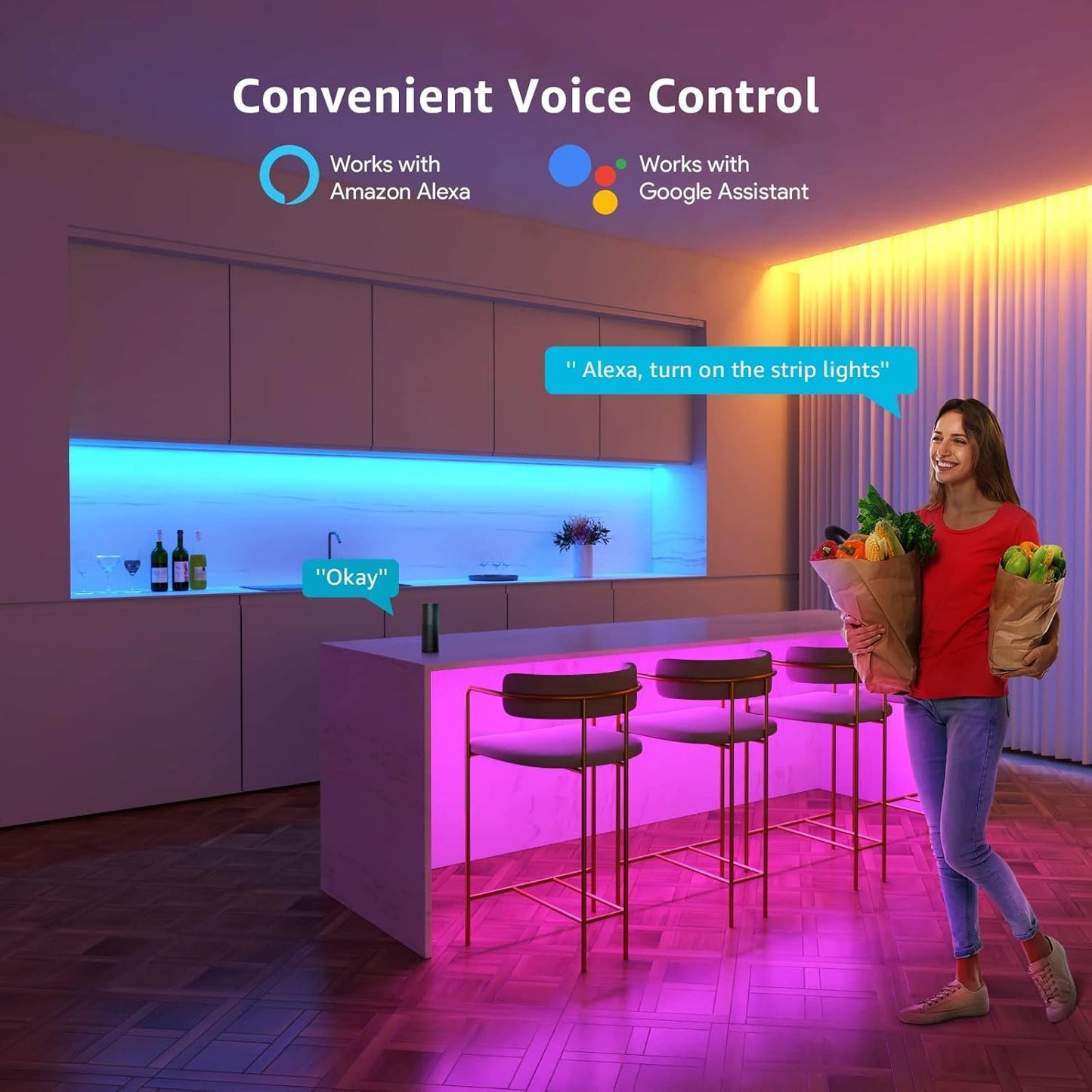 Lepro Smart LED Light Strip, 32.8FT Alexa WiFi LED Strip Sync with Music, 16 Million Colors Strip Lights for Bedroom, Home, Kitchen, TV, Party, Only Support 2.4Ghz WiFi (16.4ft*2)