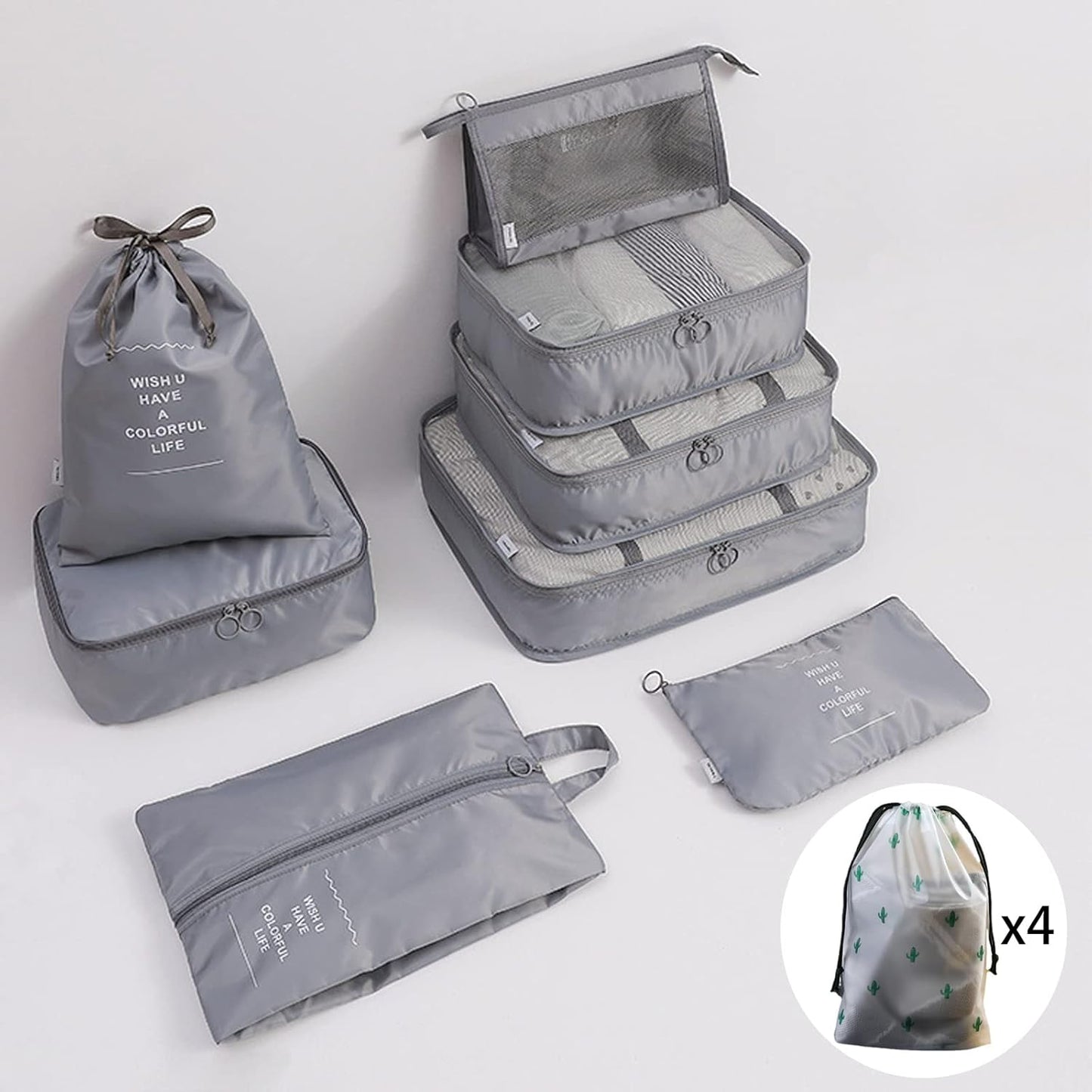 Jikekiroto 12-Piece Travel Organizer Suitcase Set Luggage Packing Set Travel Cubes Packing Organizers Sacks Storage Suitcase Set (Grey)