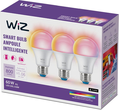 WiZ Connected 60W A19 LED Smart Light Bulbs - Connects to Your Wi-Fi - E26 Smart Bulb - Control with Voice or App + Activate with Motion - Matter Compatible - 3 Pack