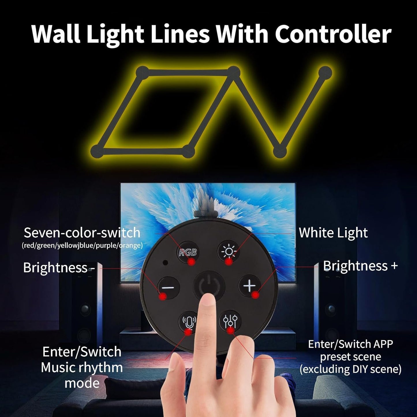 RGB Light Bar - Smart Wall Light Lines with Music Sync, Wi-Fi LED Gaming Lights with 16M+ Colors & 40+ Sence Modes, Creative Smart Light Bar for TV Backlight, Bedroom Esports Room(6 Pcs, Black)