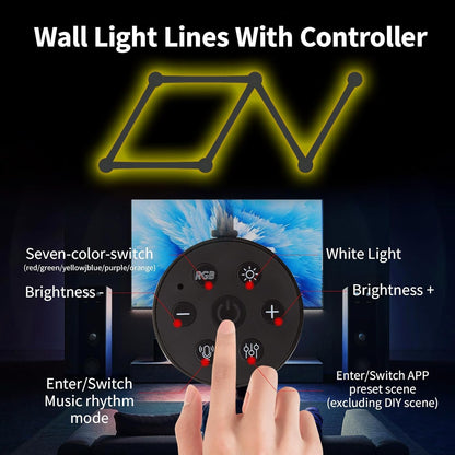 RGB Light Bar - Smart Wall Light Lines with Music Sync, Wi-Fi LED Gaming Lights with 16M+ Colors & 40+ Sence Modes, Creative Smart Light Bar for TV Backlight, Bedroom Esports Room(6 Pcs, Black)