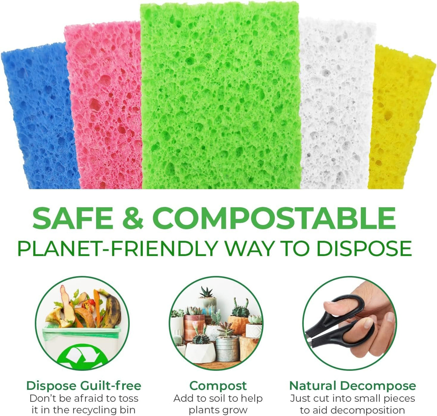 AIRNEX Biodegradable Compressed Cellulose Sponges - Pack of 16 Multicolour Pop Up Kitchen Sponges for Dishes - Non scratch Natural Eco Household Cleaning Sponges - Multipurpose Heavy Duty Dish Sponges