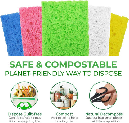 AIRNEX Biodegradable Compressed Cellulose Sponges - Pack of 16 Multicolour Pop Up Kitchen Sponges for Dishes - Non scratch Natural Eco Household Cleaning Sponges - Multipurpose Heavy Duty Dish Sponges