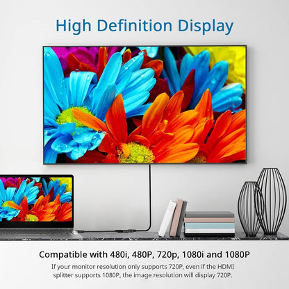 HDMI Cable 1080P Male to Dual HDMI Female, HDMI Splitter for Dual Monitors, Multimedia Interface Adapter 1 to 2 Way for HDMI HD, LED, LCD, TV