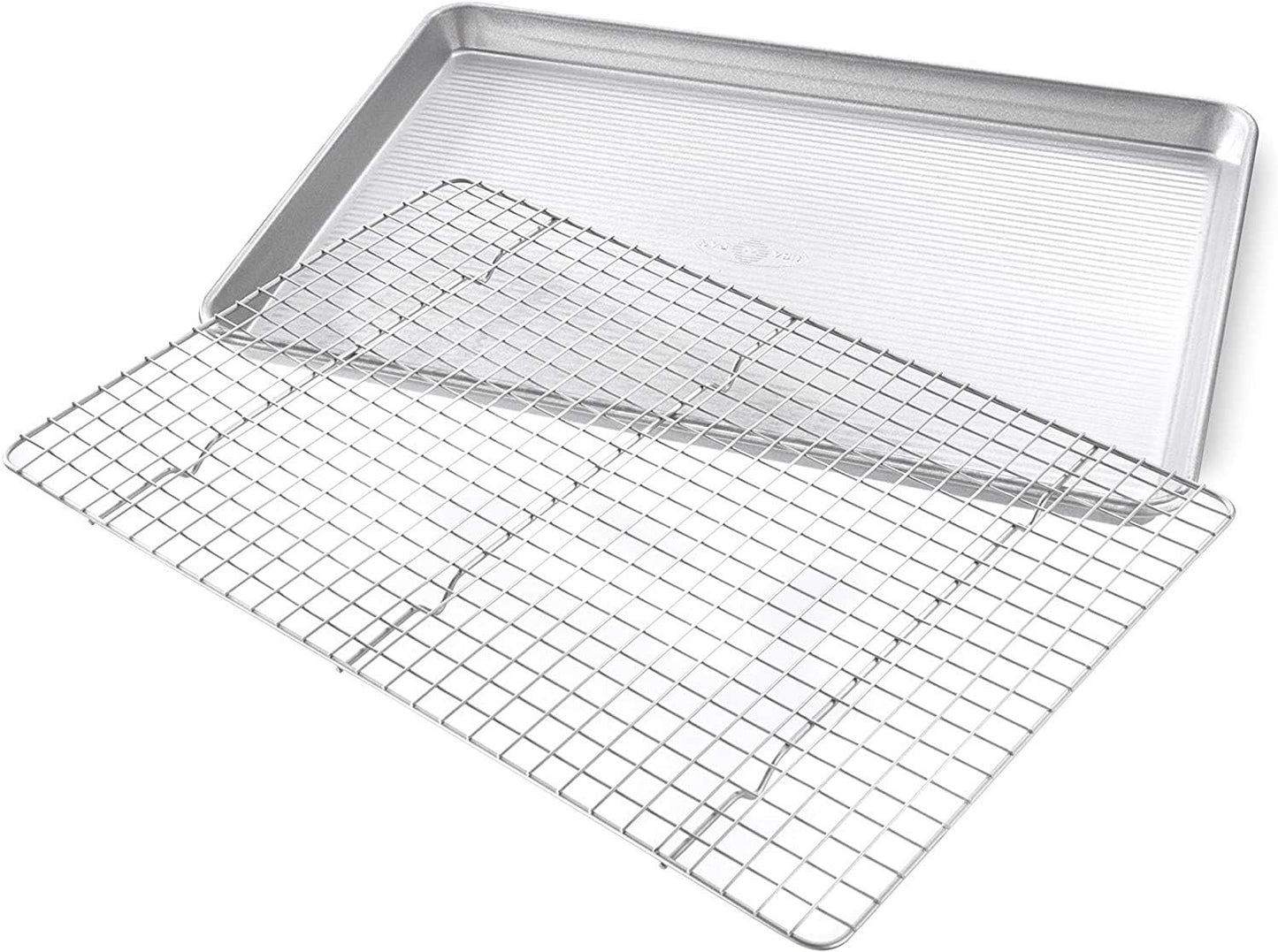 USA Pans USA Pan Bakeware Extra Large Sheet Baking Pan and Bakeable Nonstick Cooling Rack Set