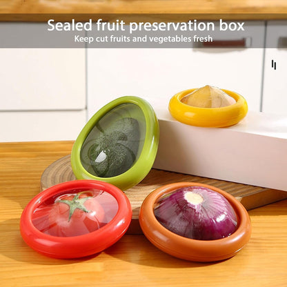 Gieyina 4PCS Fruit And Vegetable Storage Containers,Vegetable Sha Transparent Film Reusable Food Saver Set for Fridgeï¼ŒAvocado Onion Tomato and Lemon Leakproof Keeper, AU-322-2