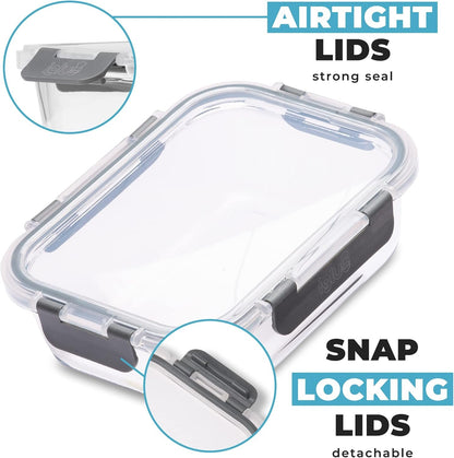 Igluu Meal Prep Glass Food Storage Containers 10 Pack, Glass Meal Prep Containers with Snap Lock Leakproof Lids, Reusable Microwave safe BPA-free Lunch Boxes (10 Containers & 10 Lids) 1050ml & 370ml