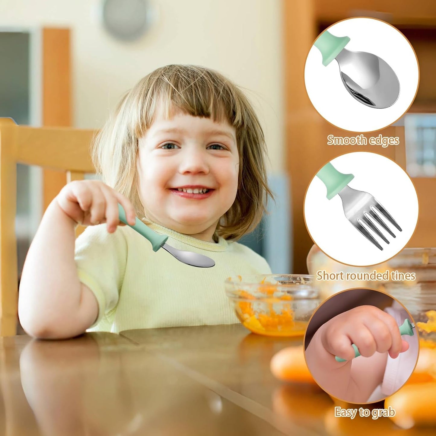 6 Pieces Toddler Utensils, Toddler Forks and Spoons, Kids Silverware Set with Plastic Handle Stainless Steel Silverware, Dishwasher Safe