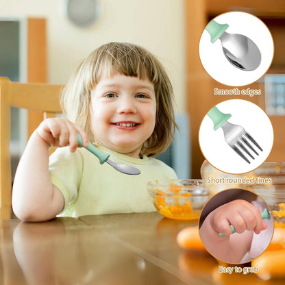 6 Pieces Toddler Utensils, Toddler Forks and Spoons, Kids Silverware Set with Plastic Handle Stainless Steel Silverware, Dishwasher Safe