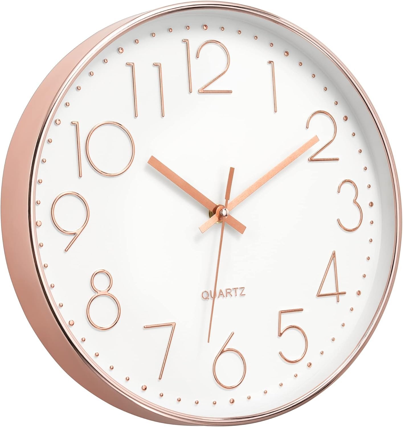 Foxtop Modern Wall Clock 12 Inch Non-Ticking Rose Gold Wall Clock Silent Battery Operated Round Quartz Clock for Living Room Bedroom Home Office School Decor