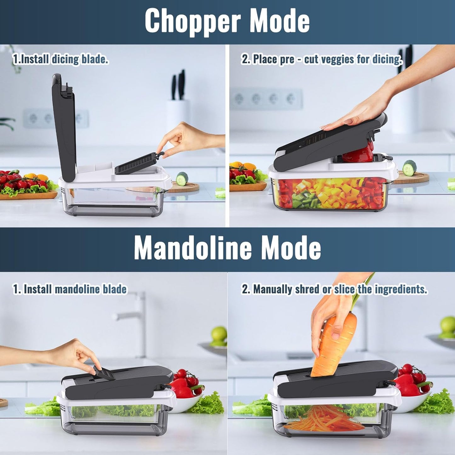 Vegetable Chopper - Mandoline Slicer, Onion Veggie Food Chopper with Container, Cucumber Potato Slicer, Salad Chopper Tool, 15 in 1 Kitchen Gadgets, Perfect for House Warming Gifts
