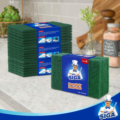 MR.SIGA Heavy Duty Scouring Pads, Household Scrubber for Kitchen, Sink, Dish, 24-Pack, 3.9 x 5.9 inch (10 x 15 cm), Green